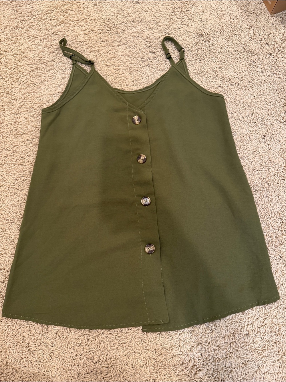 Girls Olive Green Button-Front Cami Dress